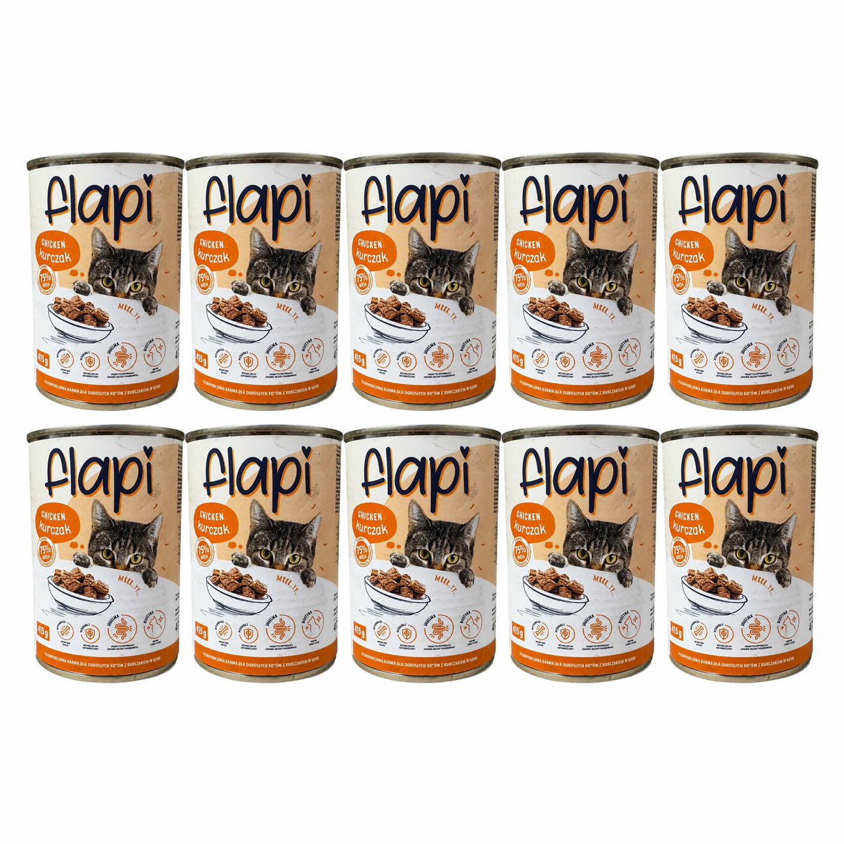 Produkt Flapi 10x Karma dla kota FLAPI Kawałki z kurczakiem w sosie 415g K_005441_10