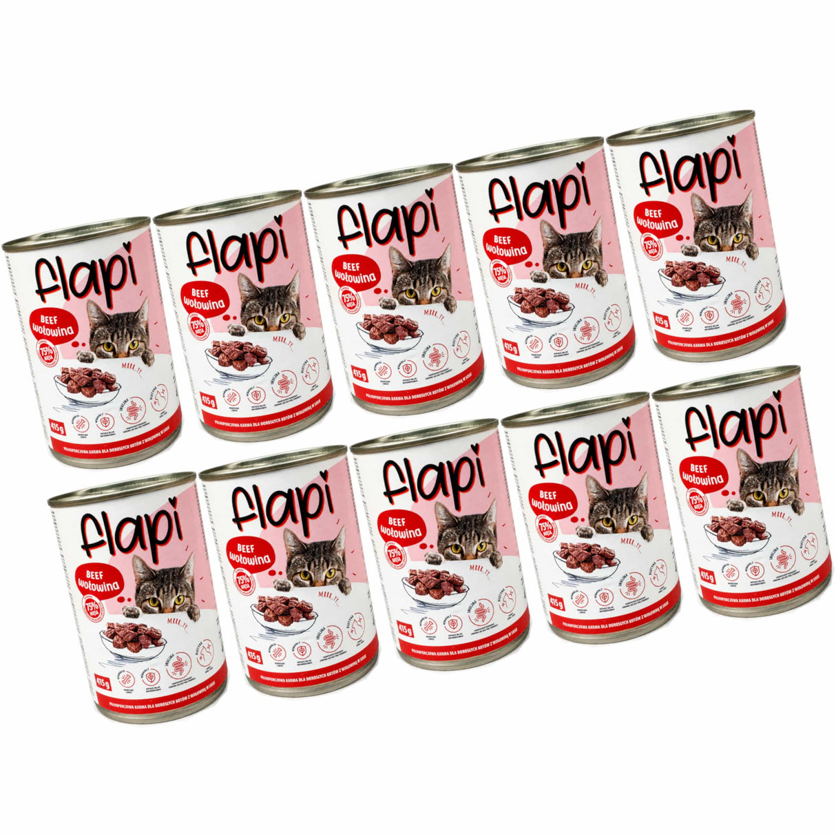 Produkt Flapi 10x Karma dla kota FLAPI Kawałki z wołowiną w sosie 415g K_005479_10