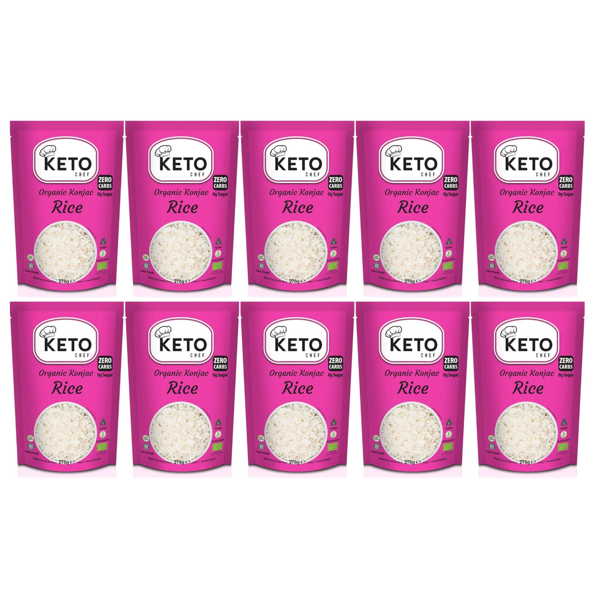 Produkt KETO CHEF (makarony konjac) 10x MAKARON KETO (KONJAC TYPU NOODLE W KSZTAŁCIE RYŻU) BEZGLUTENOWY BIO 270 g - KETO CHEF K_049521_10