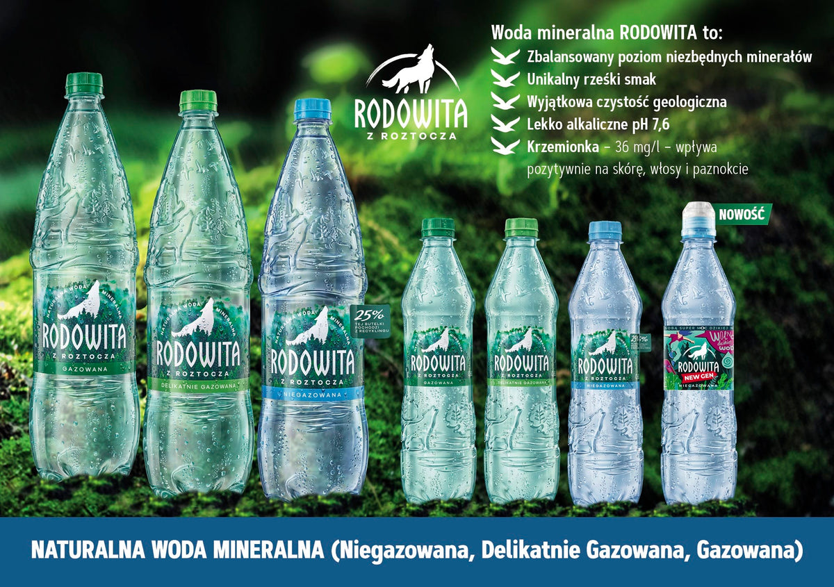 Produkt RODOWITA 12x Woda mineralna RODOWITA z Roztocza delikatnie gazowana 1 l kaucja K_005341_12