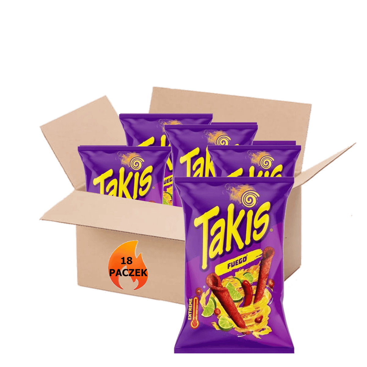 Produkt TAKIS 18x Chipsy kukurydziane TAKIS Fuego Ostra papryka chili i Limonka 100g K_003696_18