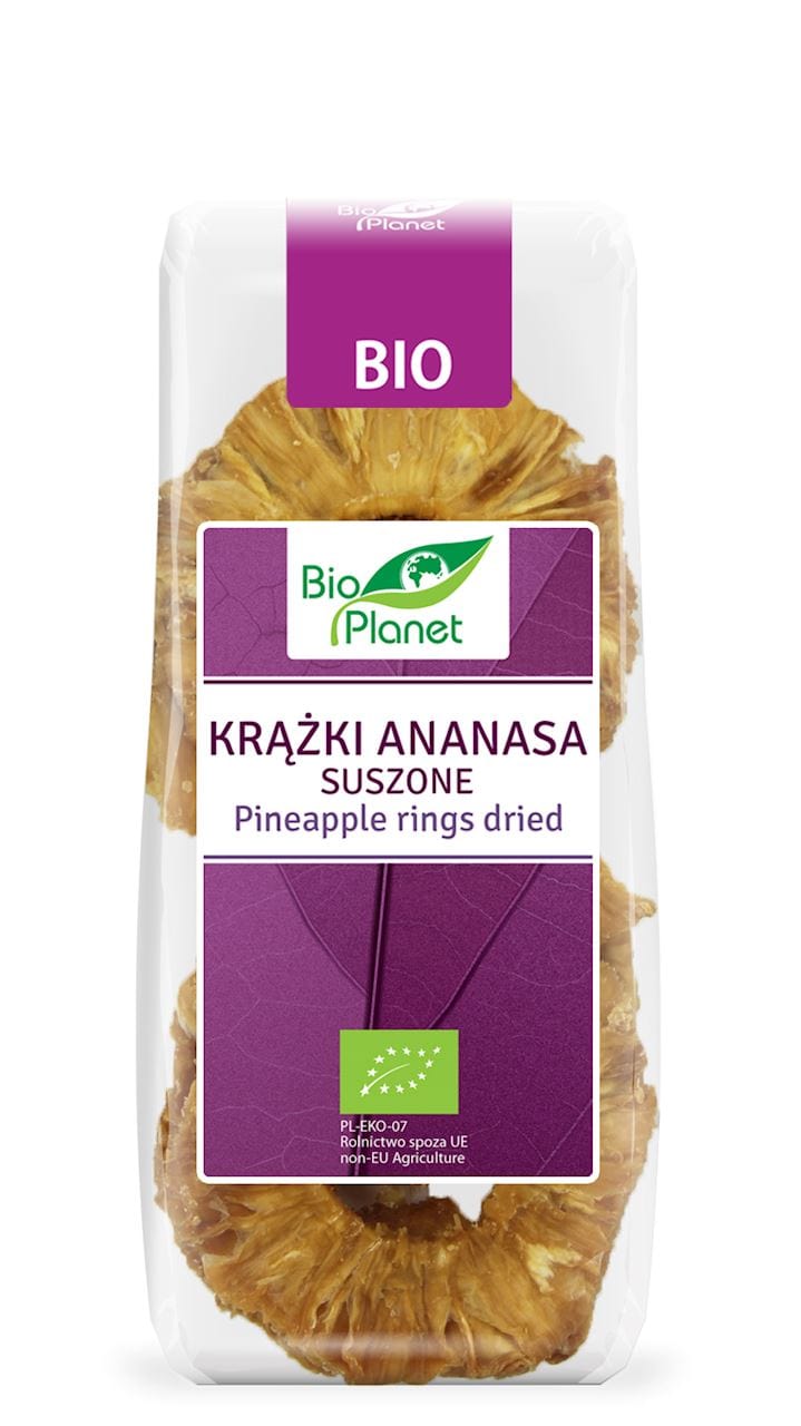 Produkt BIO PLANET - seria FIOLETOWA (owoce suszone) ANANAS SUSZONY KRĄŻKI BIO 100 g - BIO PLANET 5907814664105