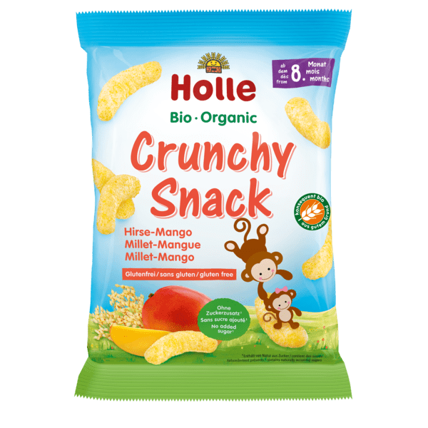 Produkt HOLLE (żywność dla niemowląt) CHRUPKI JAGLANE O SMAKU MANGO BEZ DODATKU CUKRÓW BEZGLUTENOWE OD 8 MIESIĄCA BIO 25 g - HOLLE 7640161879355