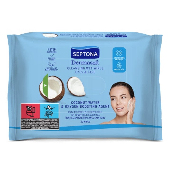 Produkt SEPTONA Chusteczki nawilżane Chusteczki oczyszczające SEPTONA Dermasoft nawilżane z wodą kokosową 20szt 052384