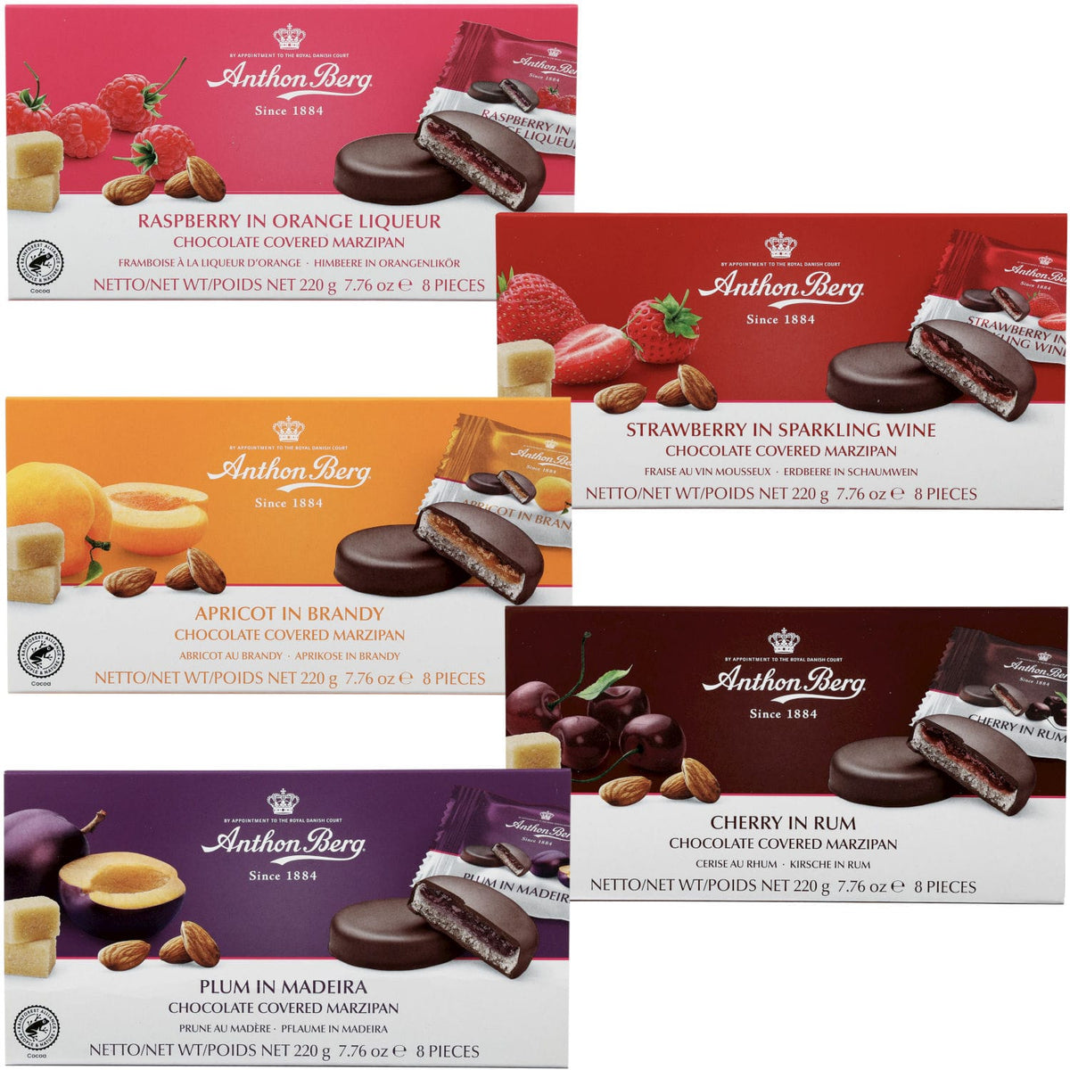 Produkt ANTHON BERG Czekolada 5x Czekoladki praliny owoce i marcepan z alkoholem Anthon Berg 220g Z10063