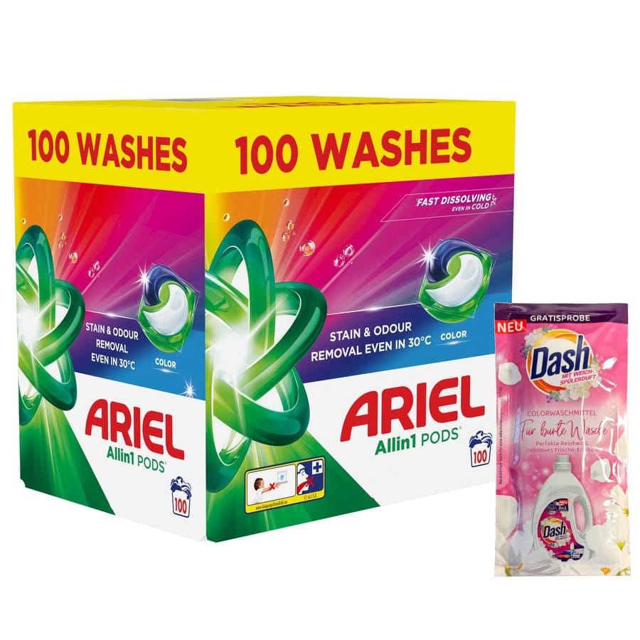 Produkt ARIEL Kapsułki do prania Kapsułki do prania ARIEL All-in-1 PODS 100 szt + GRATIS Płyn DASH Color 2in1 Z01009