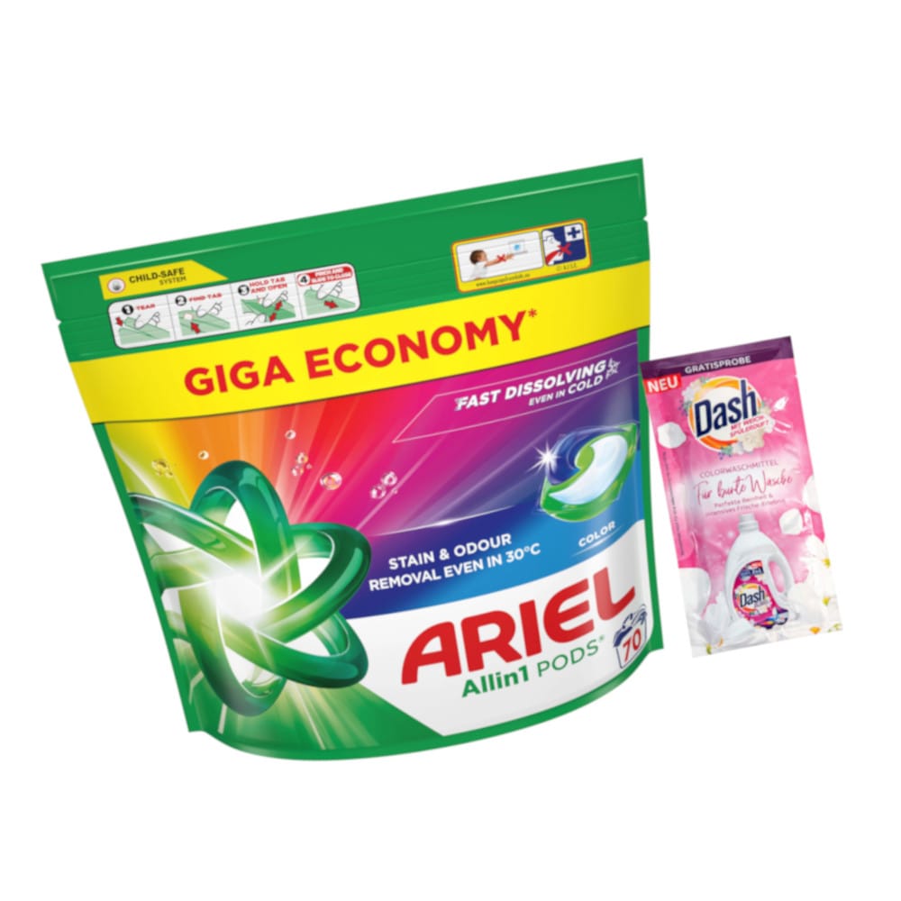 Produkt ARIEL Kapsułki do prania Kapsułki do prania ARIEL Color Allin1 70szt + GRATIS Płyn DASH Color 2in1 Z01010