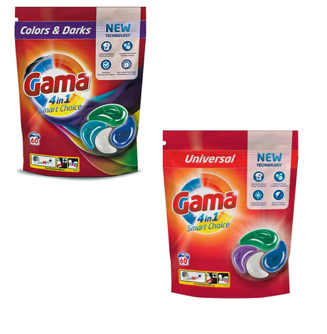 Produkt GAMA Kapsułki do prania MIX Kapsułki do prania niemieckie DE GAMA 4in1 Smart kolor uniwersalne 2x 60szt Z00290