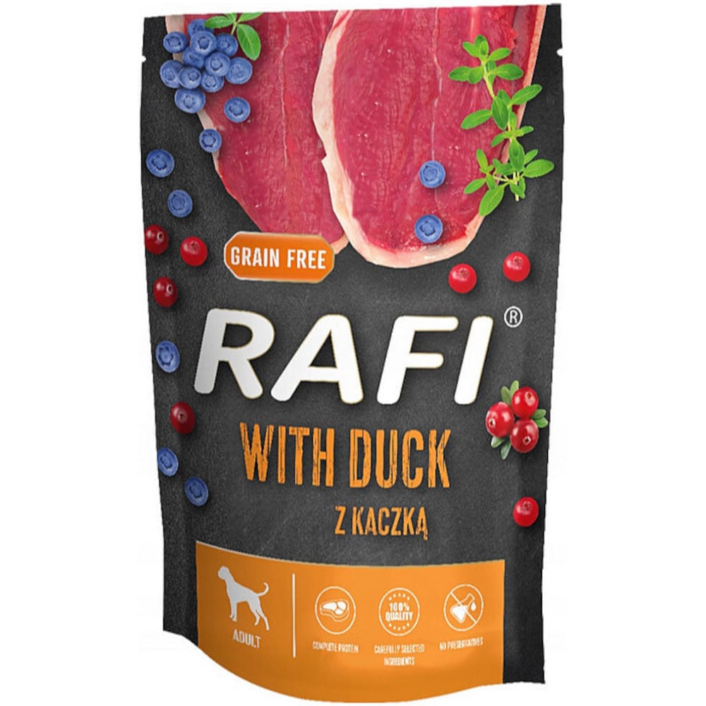 Produkt RAFI Karma mokra dla psa RAFI Z kaczką, borówką i żurawiną 500g 006309