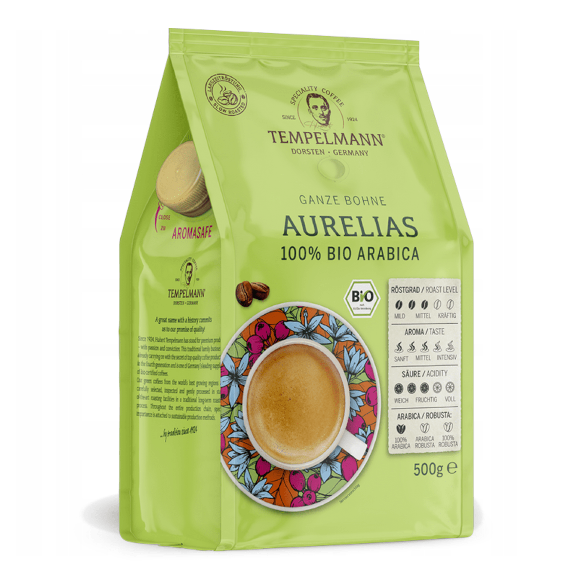 Produkt TEMPELMANN Kawa ziarnista Kawa ziarnista TEMPELMANN Aurelias Bio 500g 052723