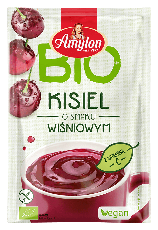 Produkt AMYLON (budynie, galaretki,kisiele,cukry, skrobie KISIEL INSTANT O SMAKU WIŚNIOWYM BEZGLUTENOWY BIO 30 g - AMYLON 8594006668217