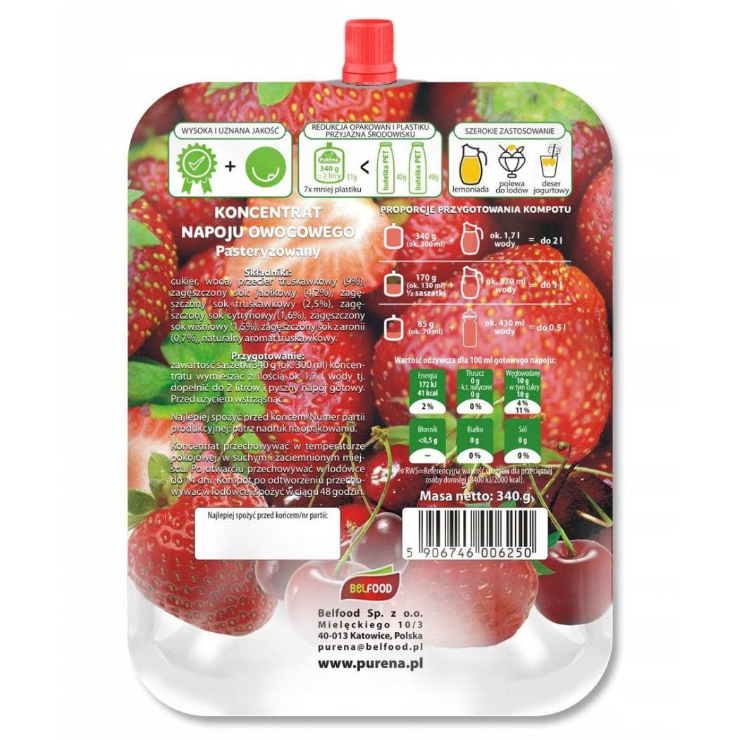 Produkt PURENA Kompot Kompot truskawka-wiśnia PURENA koncentrat na 2l 340g 002864