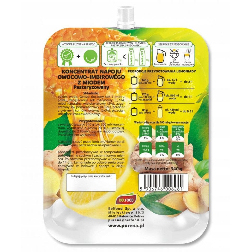 Produkt PURENA Lemoniada Lemoniada imbir-cytryna-miód PURENA koncentrat na 2l 340g 002863