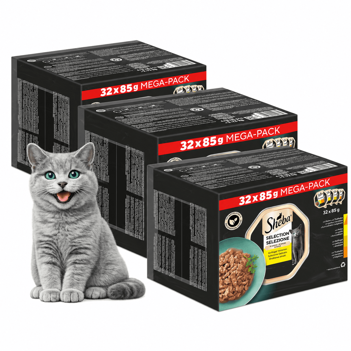 Produkt SHEBA Mokra karma dla kota 3x Mokra karma dla kota SHEBA Mega Pack Drobiowy Tacka 32x85g K_003860_3