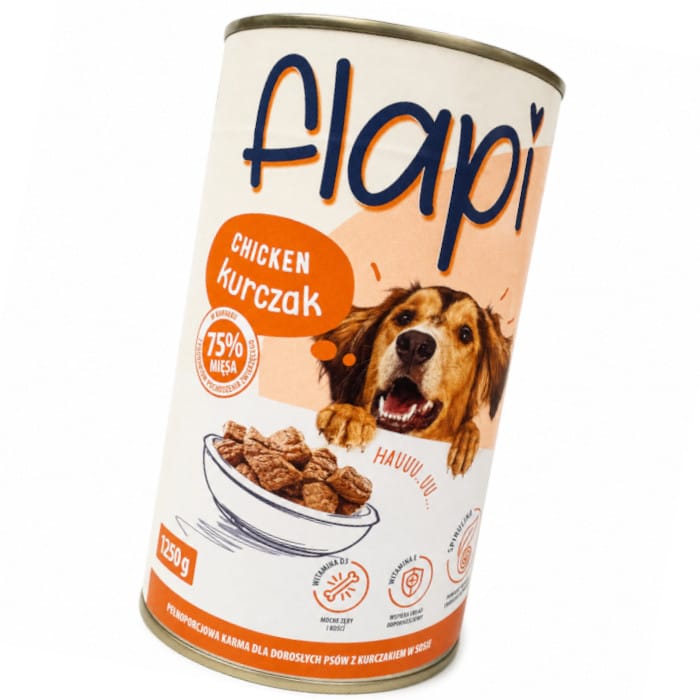 Produkt Flapi Mokra karma dla psa Karma dla psa FLAPI Kawałki z kurczakiem w sosie 1250g 005485