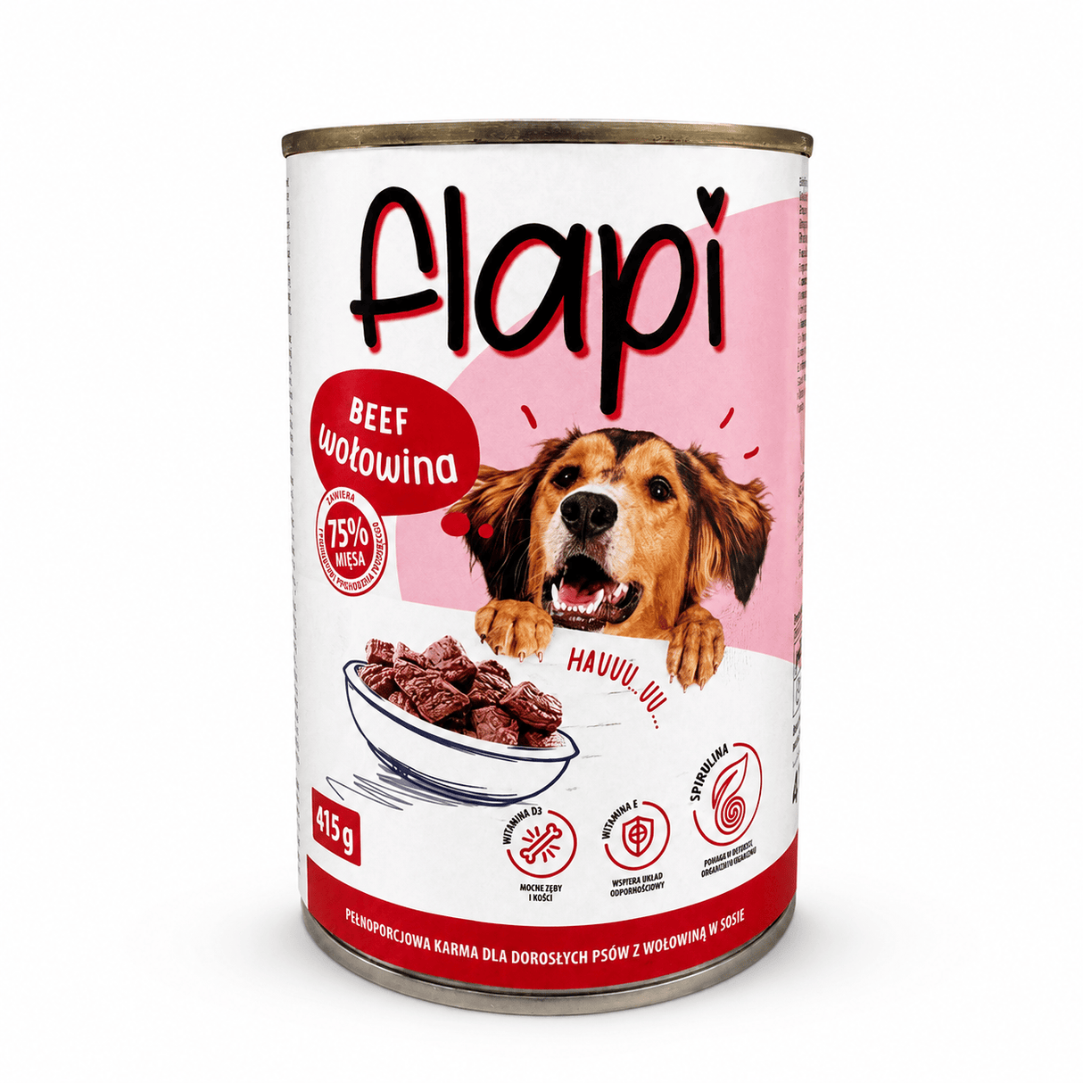 Produkt Flapi Mokra karma dla psa Karma dla psa FLAPI Kawałki z wołowiną w sosie 415g 005484