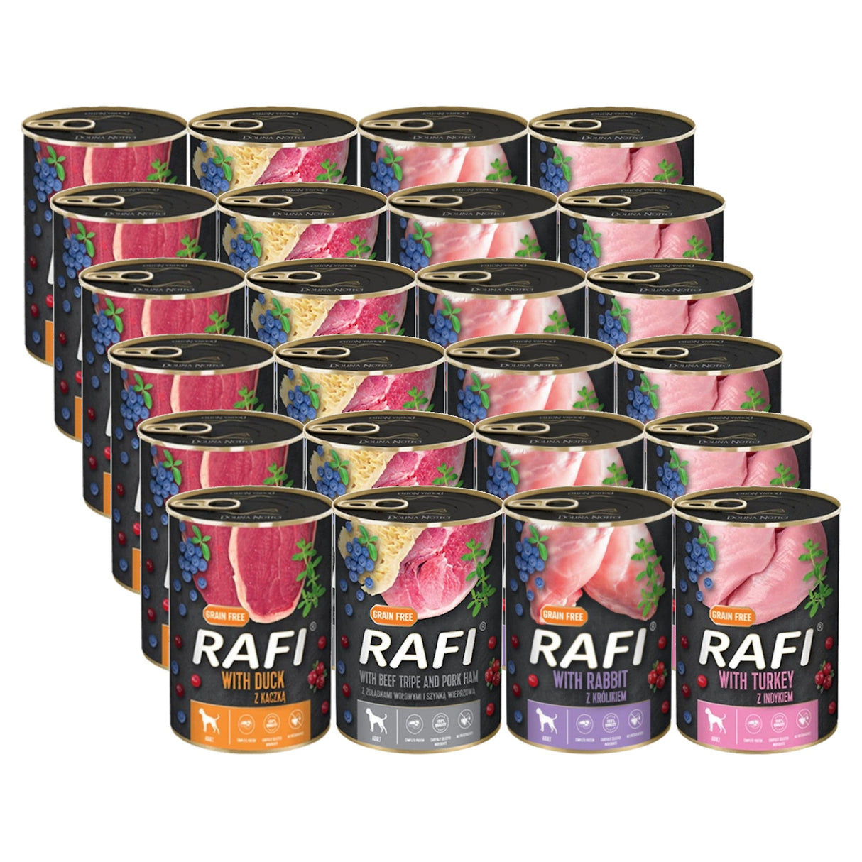 Produkt RAFI Mokra karma dla psa Karma mokra dla psa RAFI Mix z borówką i żurawiną 24x 400g Z00981