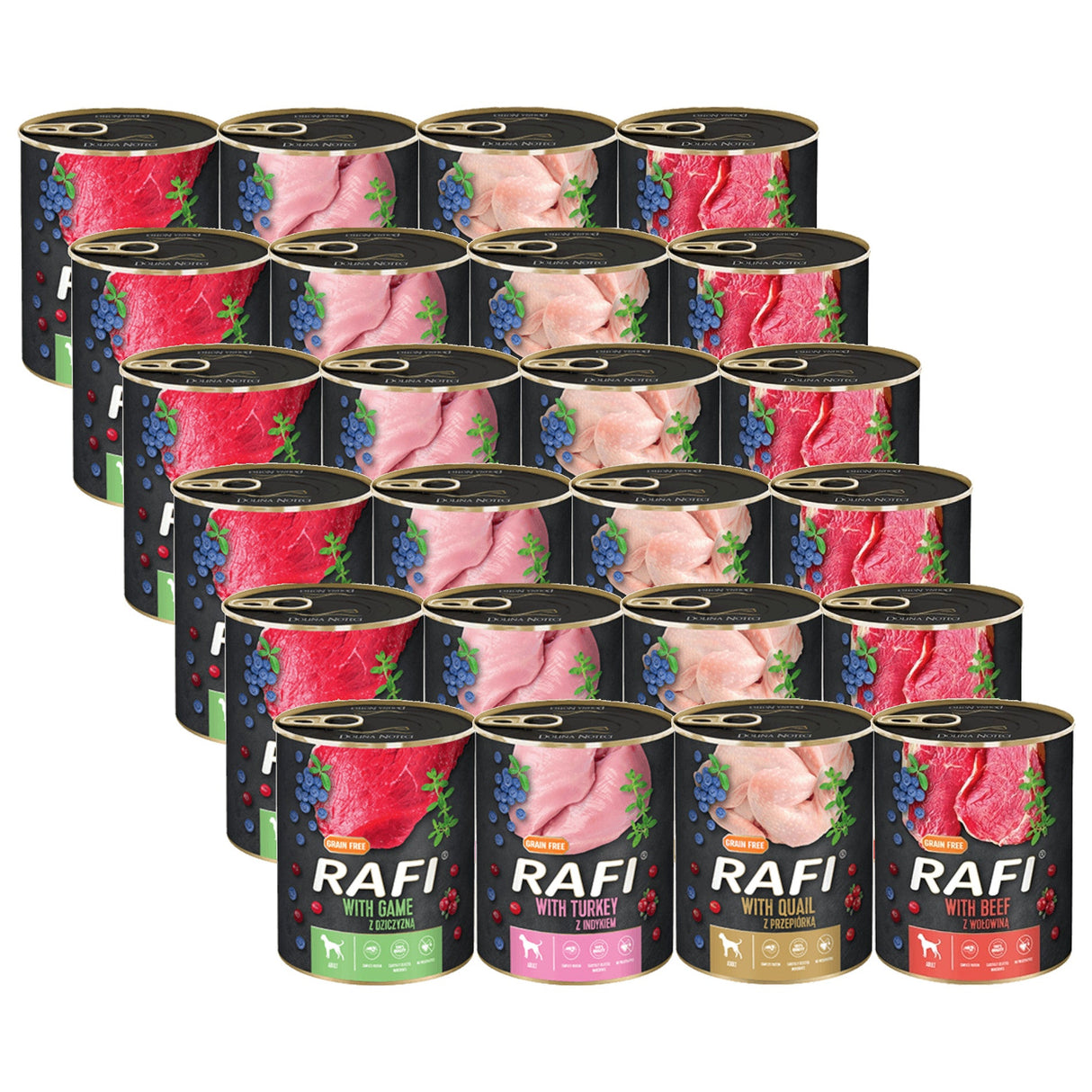 Produkt RAFI Mokra karma dla psa Karma mokra dla psa RAFI Mix z borówką i żurawiną 24x 800g Z00980