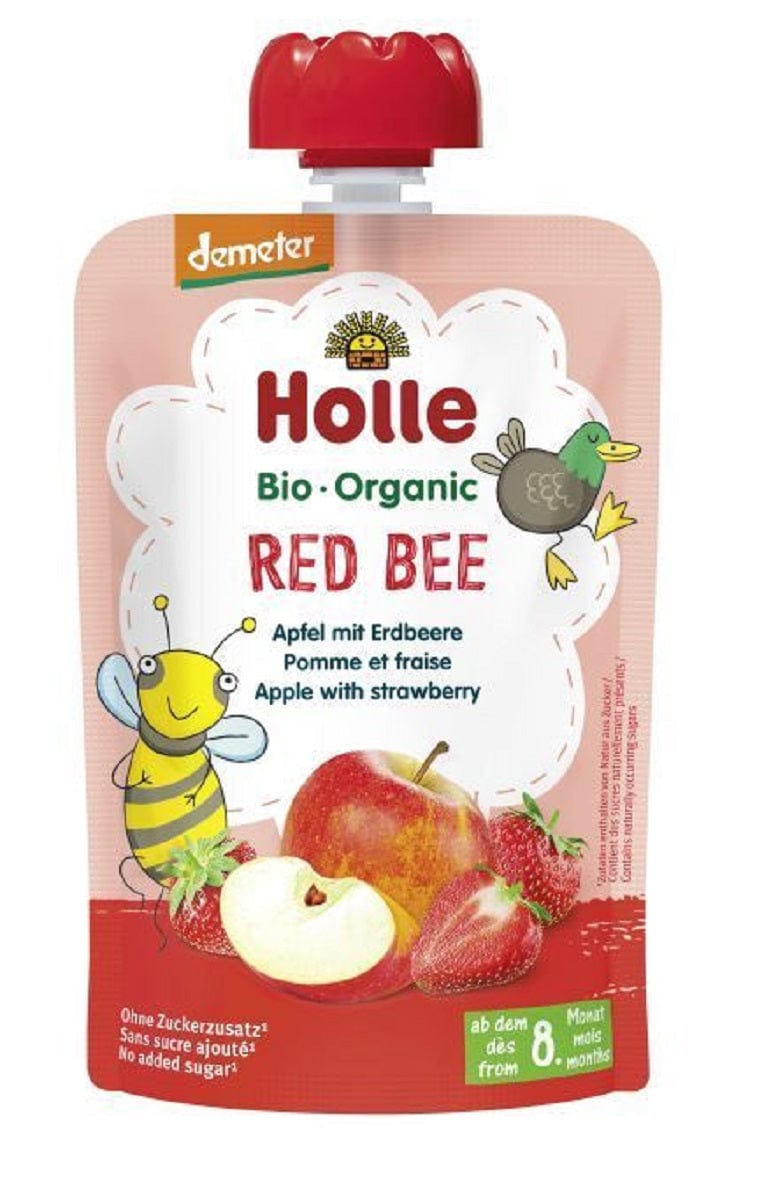 Produkt HOLLE (żywność dla niemowląt) MUS CZERWONA PSZCZOŁA (JABŁKO - TRUSKAWKA) BEZ DODATKU CUKRÓW OD 8 MIESIĄCA DEMETER BIO 100 g - HOLLE 7640161877009