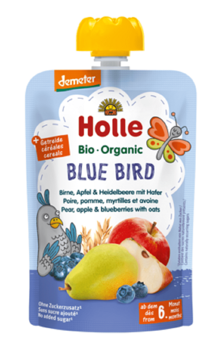 Produkt HOLLE (żywność dla niemowląt) MUS NIEBIESKI PTAK (GRUSZKA - JABŁKO - JAGODA - OWIES) BEZ DODATKU CUKRÓW OD 6 MIESIĄCA DEMETER BIO 100 g - HOLLE 7640161877290