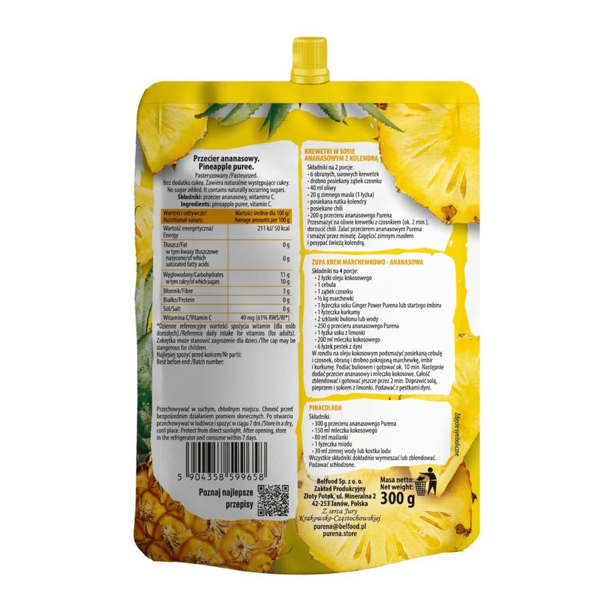 Produkt PURENA Mus owocowy Przecier ananasowy 100% PURENA Mus owocowy 300g 002879