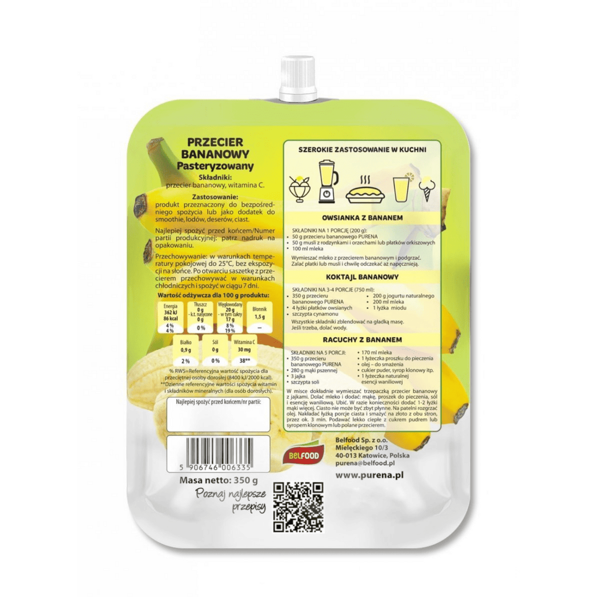 Produkt PURENA Mus owocowy Przecier bananowy 100% PURENA Mus owocowy 350g 002878