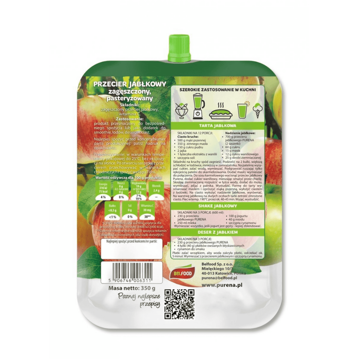 Produkt PURENA Mus owocowy Przecier jabłkowy 100% PURENA Mus owocowy 350g 002877