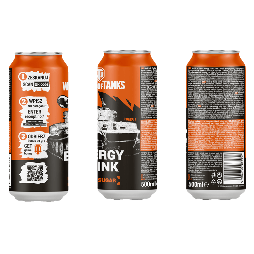 Produkt VITAMIZU Napoje energetyczne Napój energetyczny World of Tanks Energy Zero puszka VITAMIZU 500ml 001360