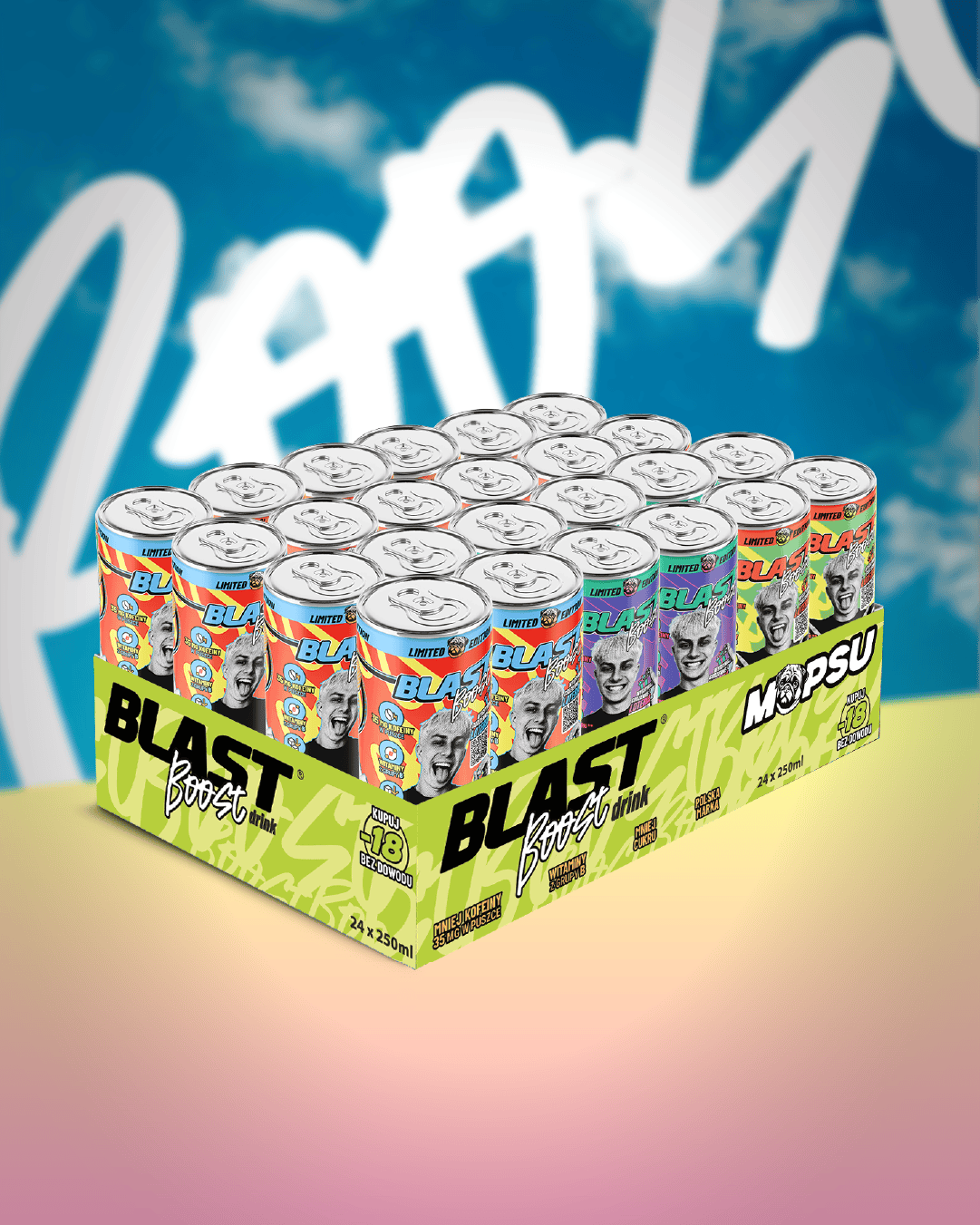 Produkt ENERGY BLAST Napoje energetyczne Napój o obniżonej zawartości kofeiny BLAST Boost Mix by Mopsu 24x 250ml Z01014