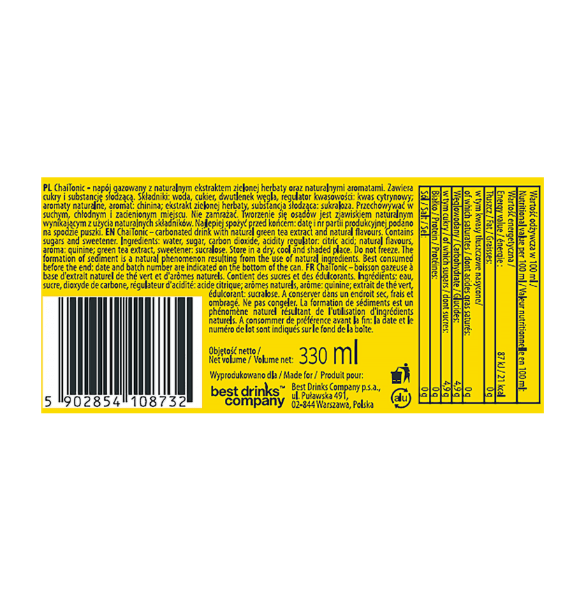 Produkt CHAITEA Napoje gazowane 12x Napój gazowany CHAITONIC Na bazie zielonej herbaty Puszka 0,33l K_003480_12