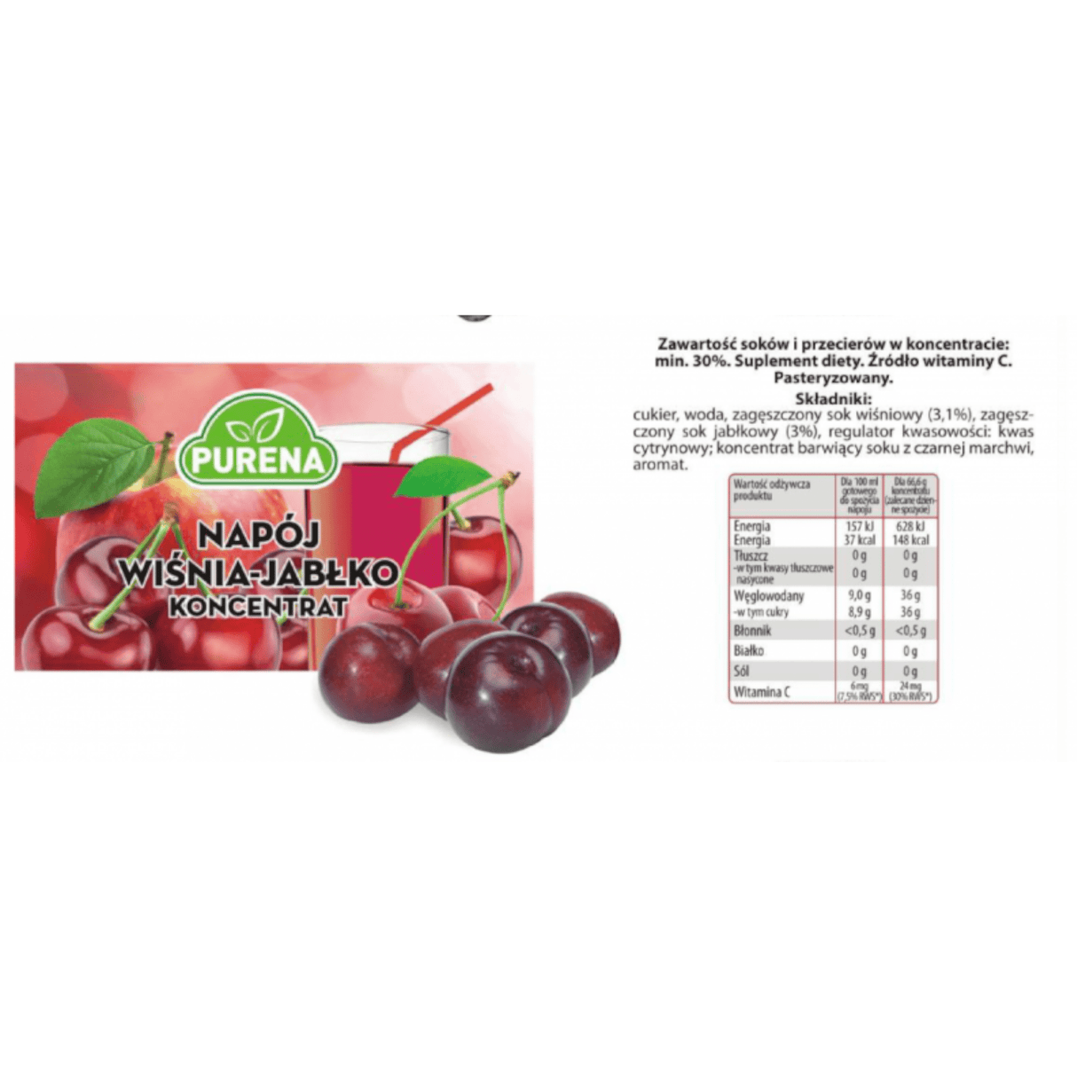 Produkt PURENA Napoje niegazowane Koncentrat Napój jabłko-wiśnia PURENA 1kg na 6l 003329