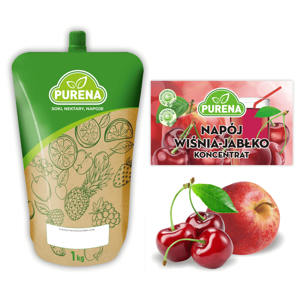 Produkt PURENA Napoje niegazowane Koncentrat Napój jabłko-wiśnia PURENA 1kg na 6l 003329