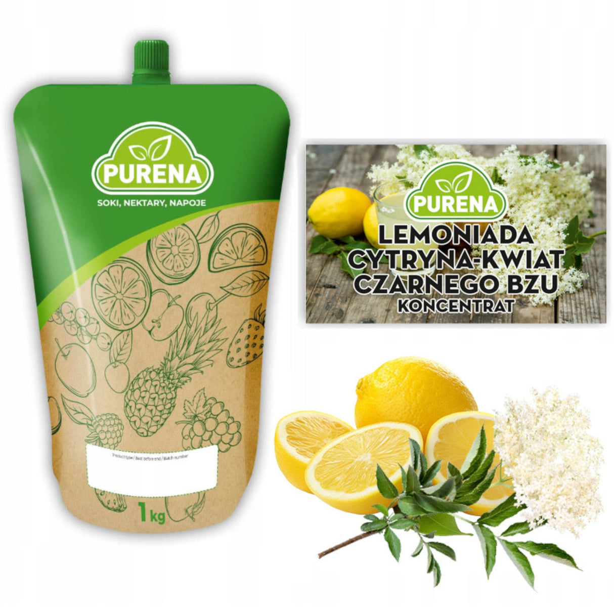 Produkt PURENA Napoje niegazowane Koncentrat Napój Lemoniada cytryna-czarny bez PURENA 1kg na 6l 003338