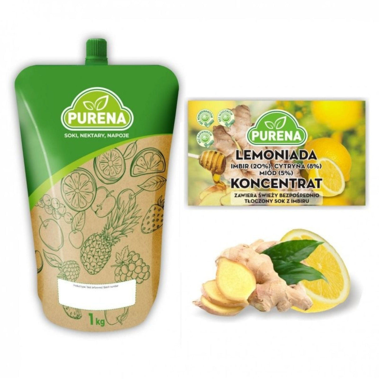 Produkt PURENA Napoje niegazowane Koncentrat Napój Lemoniada imbir-cytryna-miód PURENA 1kg na 6l 003339