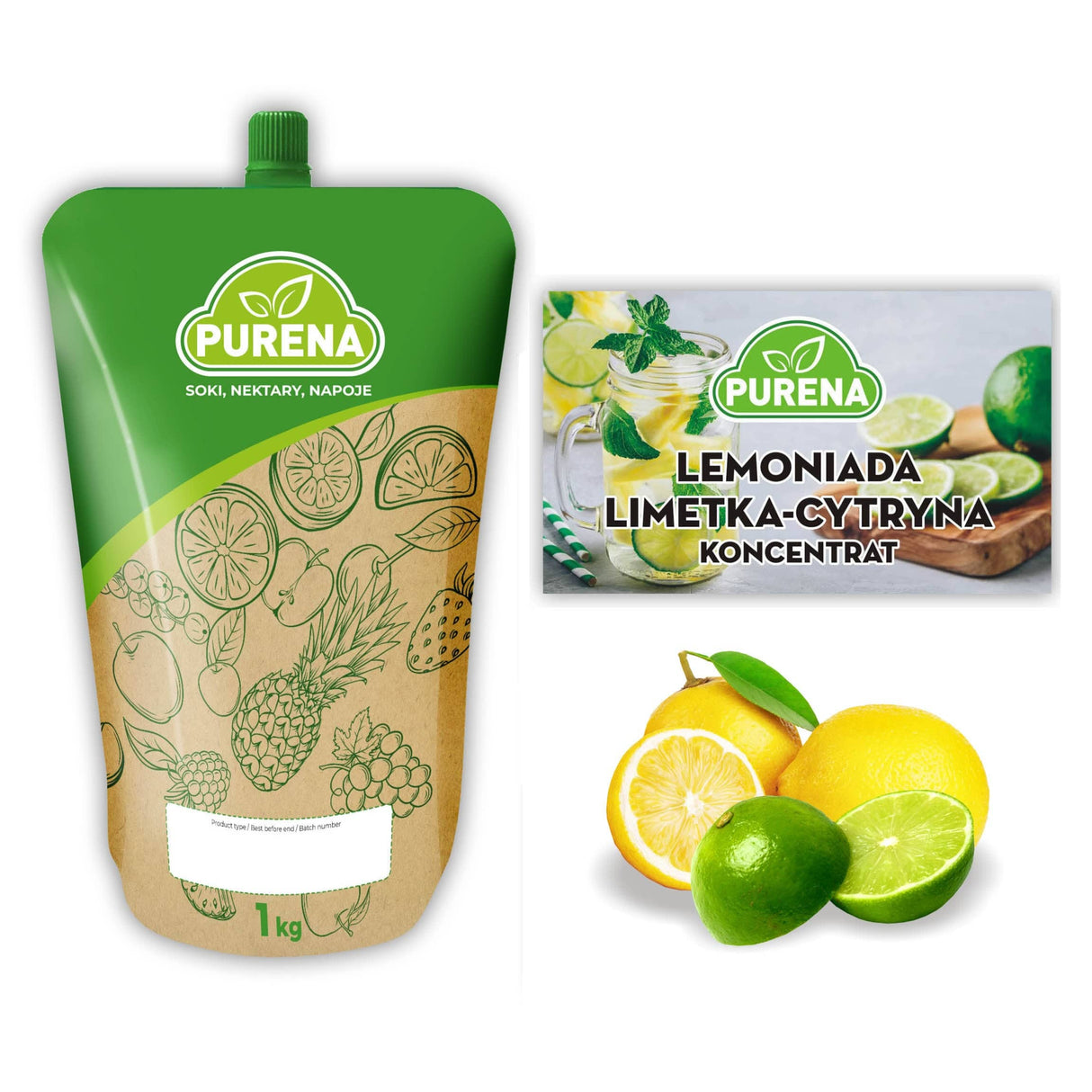 Produkt PURENA Napoje niegazowane Koncentrat Napój Lemoniada limetka-cytryna PURENA 1kg na 6l 003336