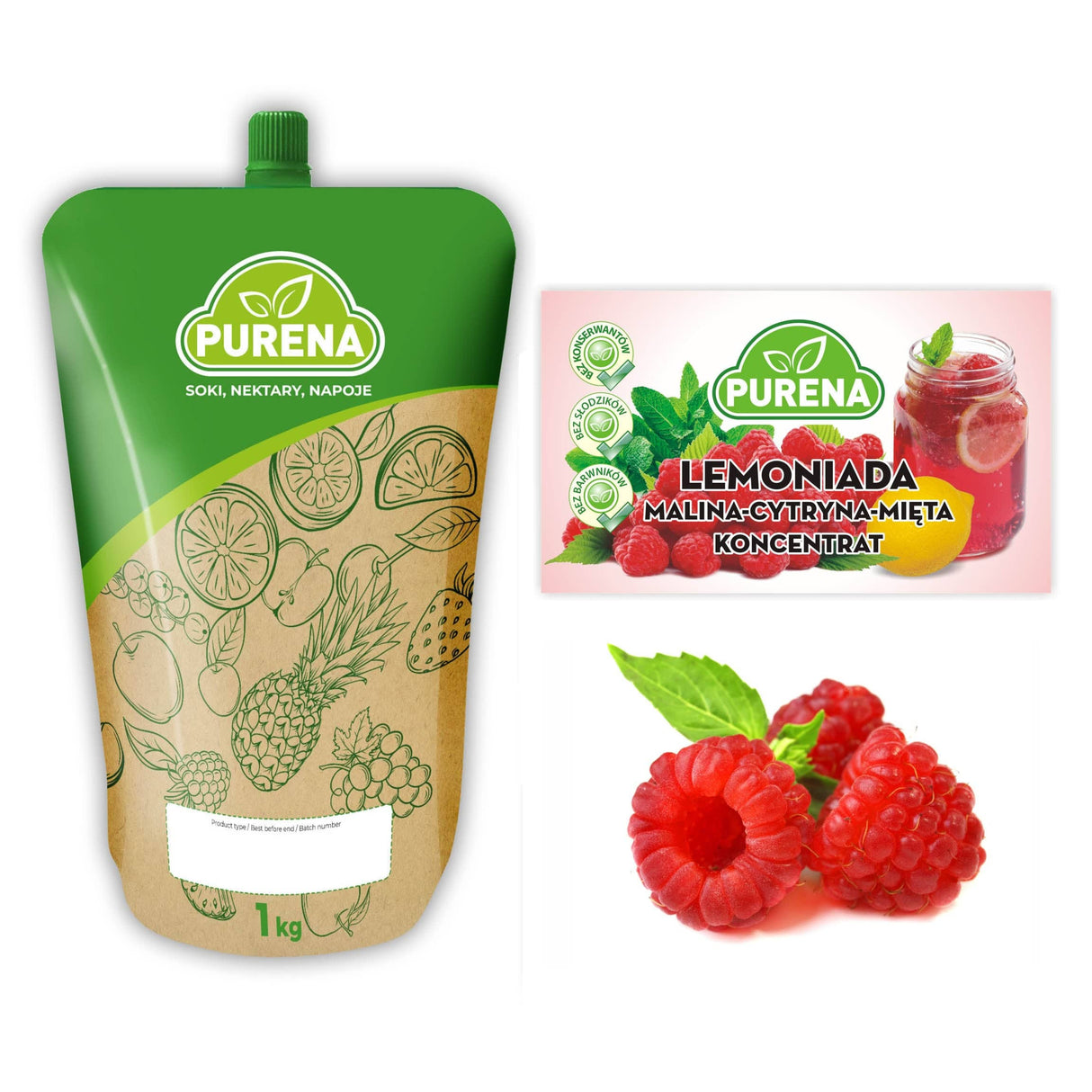 Produkt PURENA Napoje niegazowane Koncentrat Napój Lemoniada malina-cytryna-mięta PURENA 1kg na 6l 003340