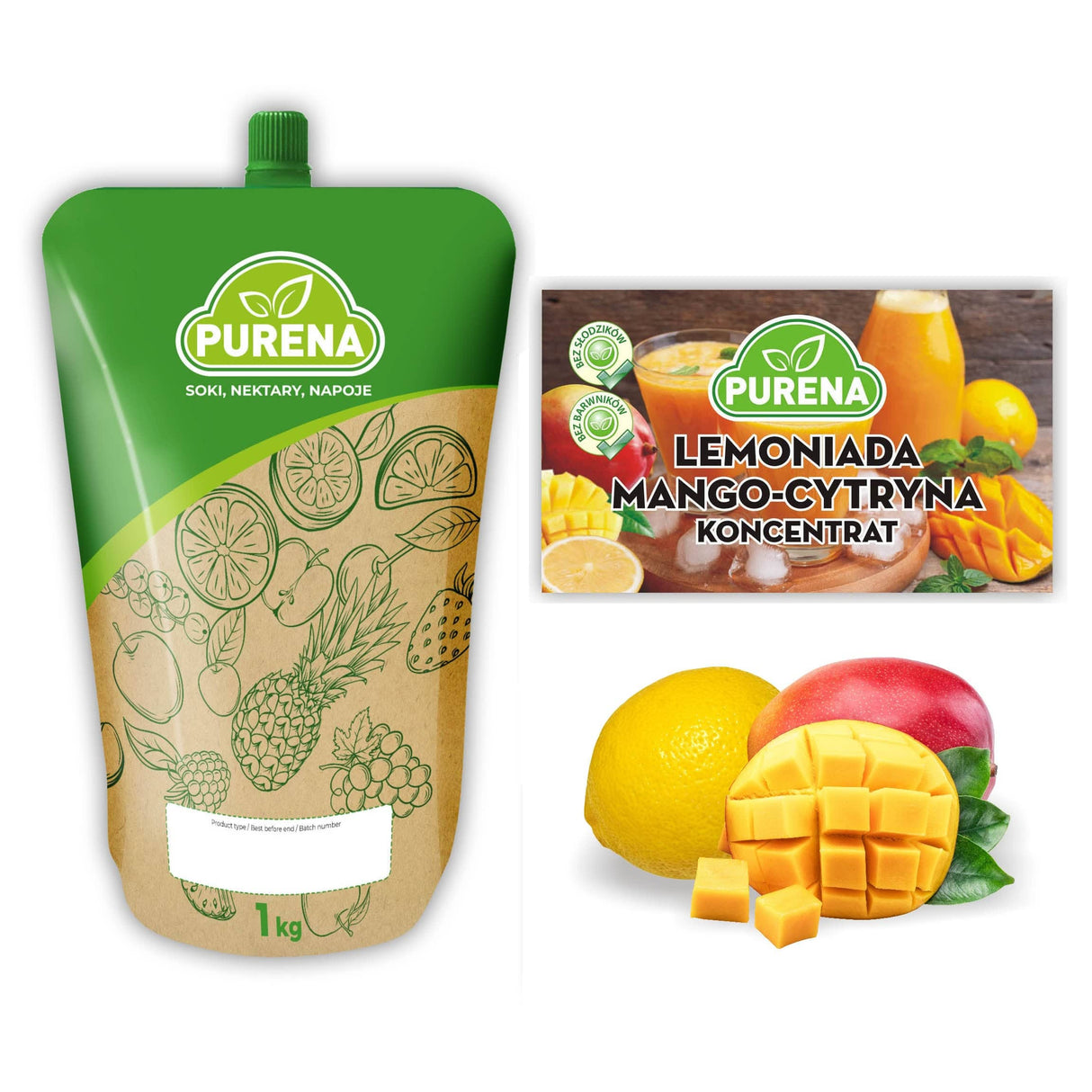 Produkt PURENA Napoje niegazowane Koncentrat Napój Lemoniada mango-cytryna PURENA 1kg na 5l 003337
