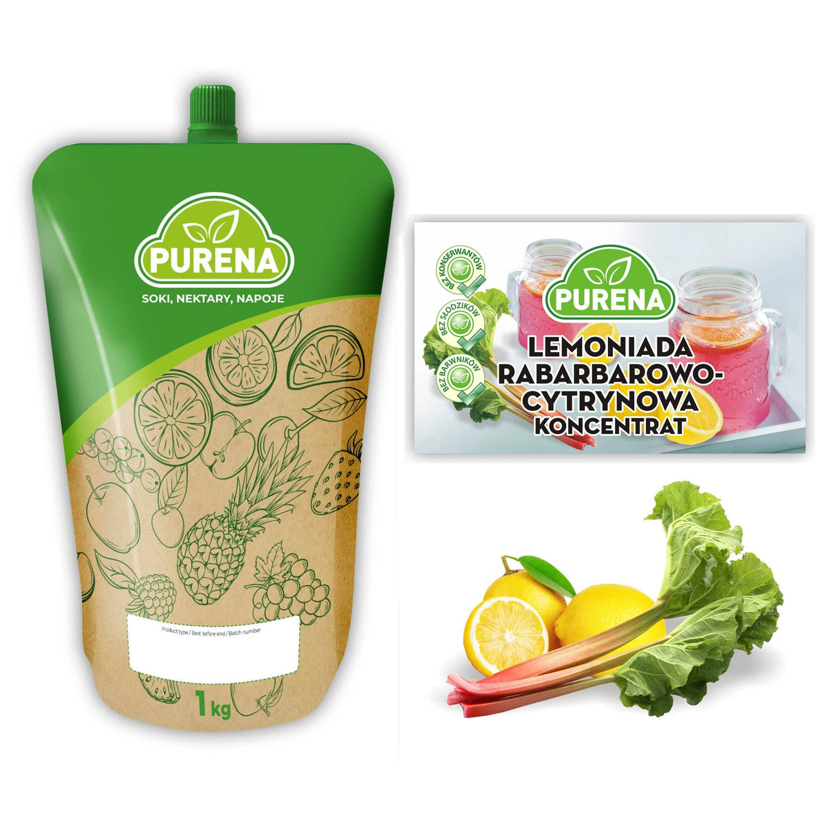 Produkt PURENA Napoje niegazowane Koncentrat Napój Lemoniada rabarbar-cytryna PURENA 1kg na 6l 003335