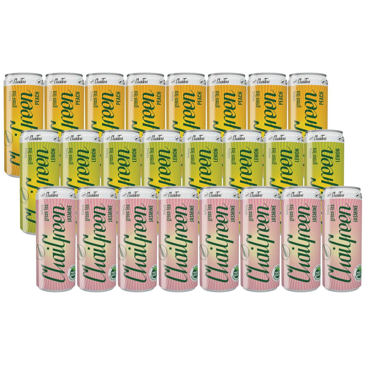 Produkt CHAITEA Napoje niegazowane Napój niegazowany CHAIGREEN Peach Lemon Jasmin Na bazie zielonej herbaty MIX 24x 0,33l Z00934