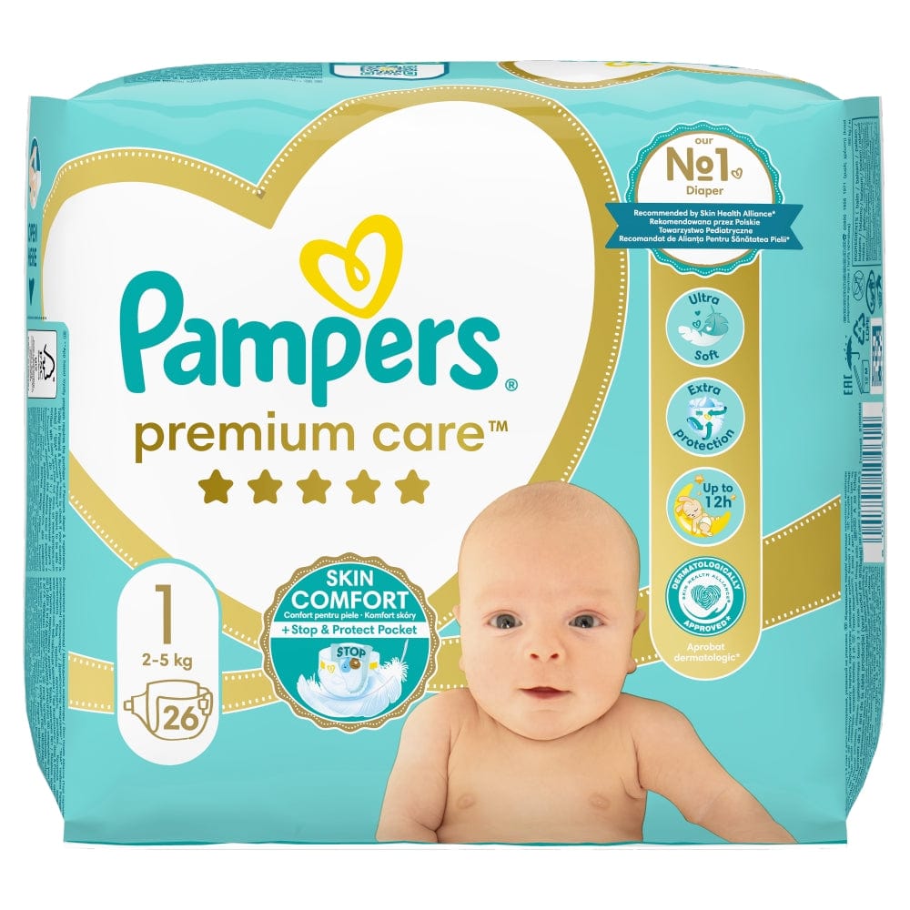 Produkt PAMPERS Pieluchy Pieluchy PAMPERS Premium Care Skin Comfort rozmiar 1 (2-5 kg) 26 szt Paleta 280 opakowań K_032411_280