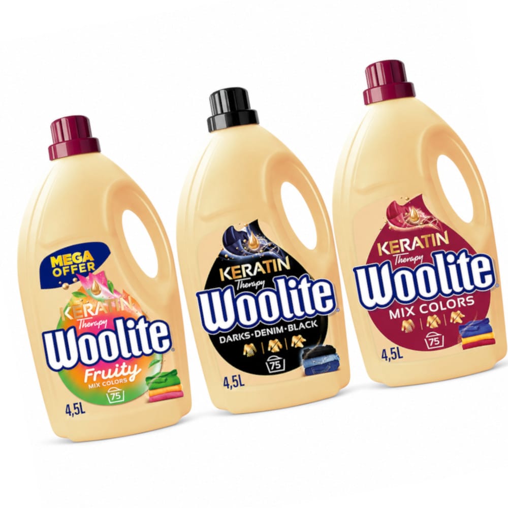 Produkt WOOLITE Płyn do prania Płyn do prania WOOLITE Keratin Therapy MIX dark + color + fruity color 3x 4,5 L Z01036