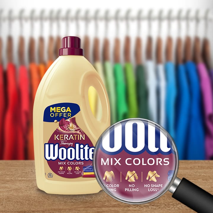 Produkt WOOLITE Płyn do prania Płyn do prania WOOLITE Keratin Therapy MIX dark + color + fruity color 3x 4,5 L Z01036