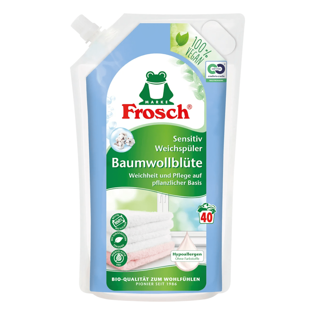 Produkt FROSCH Płyny do płukania Płyn do płukania FROSCH Cotton Blossom Sensitive Fabric Softener 1L 000718