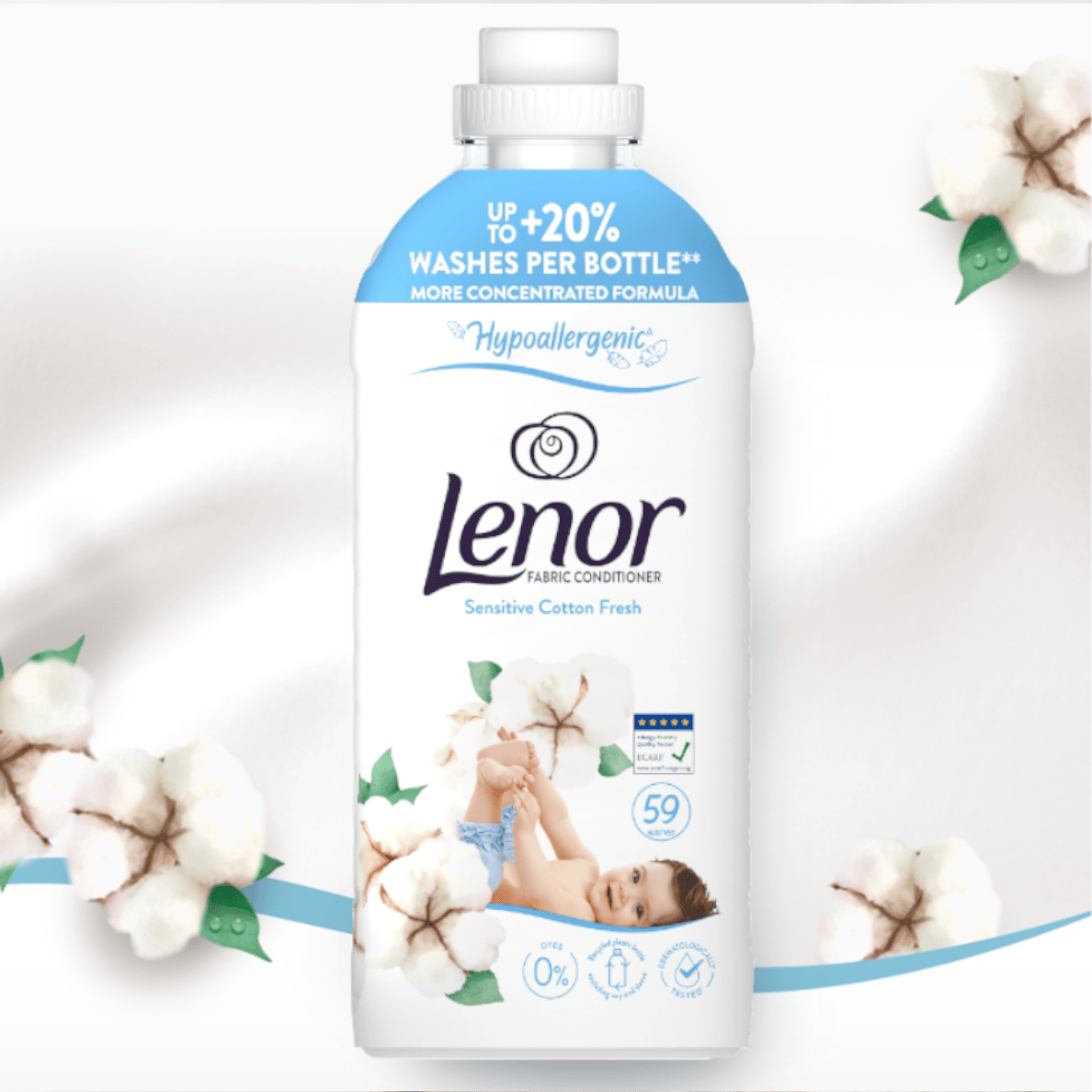 Produkt LENOR Płyny do płukania Płyn do płukania tkanin LENOR Sensitive Hipoalergiczny 59 prań 1,239l 004412
