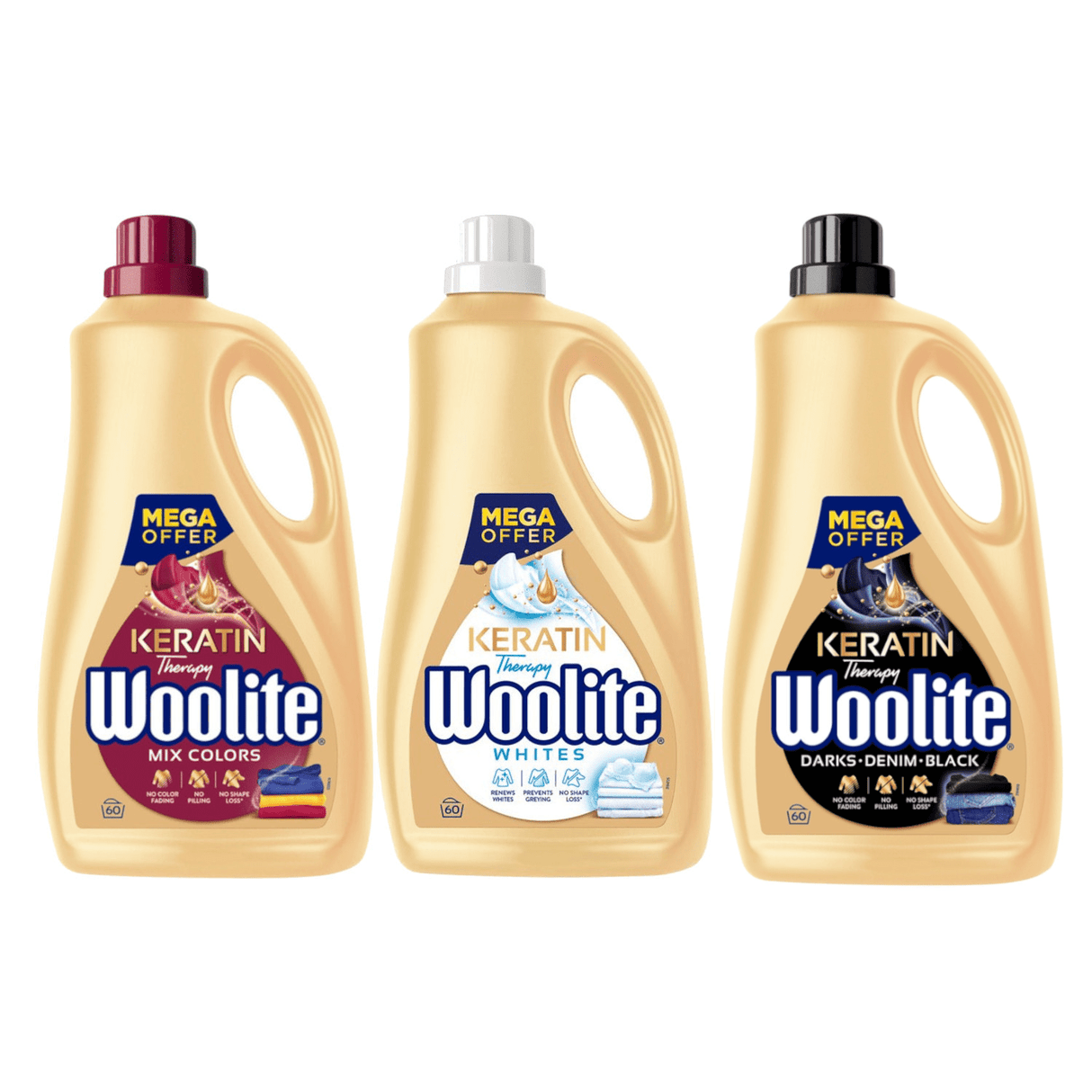 Produkt WOOLITE Płyny i żele do prania Płyn do prania WOOLITE Keratin Therapy biały kolor czarny MIX 60 prań 3x 3,6 l Z00531