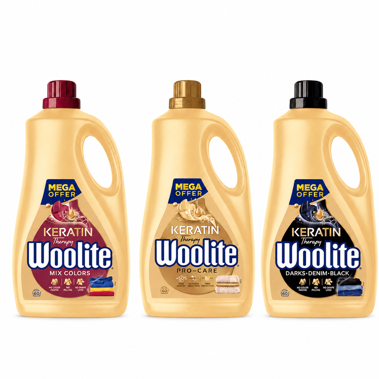 Produkt WOOLITE Płyny i żele do prania Płyn do prania WOOLITE Keratin Therapy biały kolor czarny MIX 60 prań 3x 3,6 l Z00531