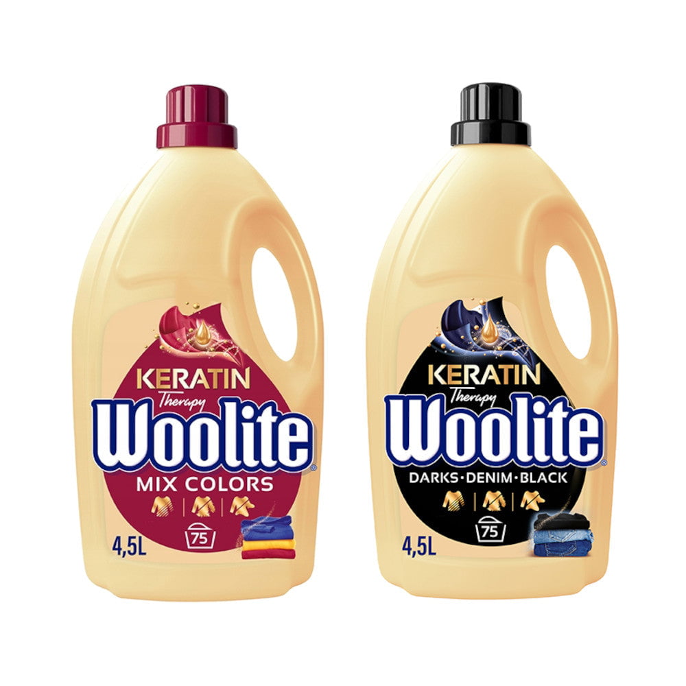 Produkt WOOLITE Płyny i żele do prania Płyn do prania WOOLITE Keratin Therapy MIX czarne + kolor 75 prań 2x 4,5 L Z00561