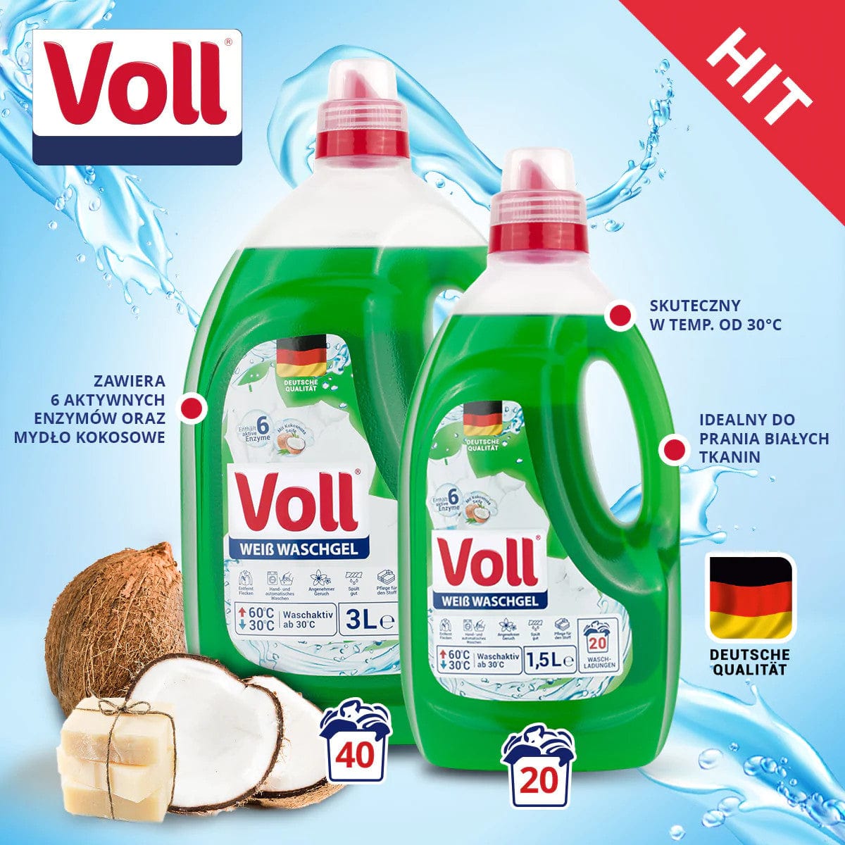Produkt VOLL Płyny i żele do prania VOLL Żel do prania białego White 20 prań 1,5l 021711