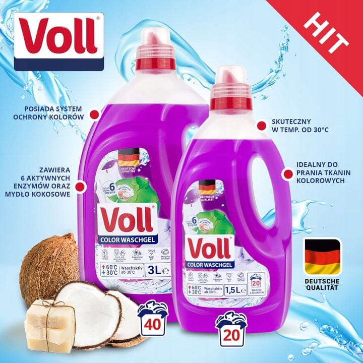 Produkt VOLL Płyny i żele do prania Żel do prania kolorowych niemiecki DE VOLL Color 40 prań 3 l Paleta 160 opakowań K_037616_160