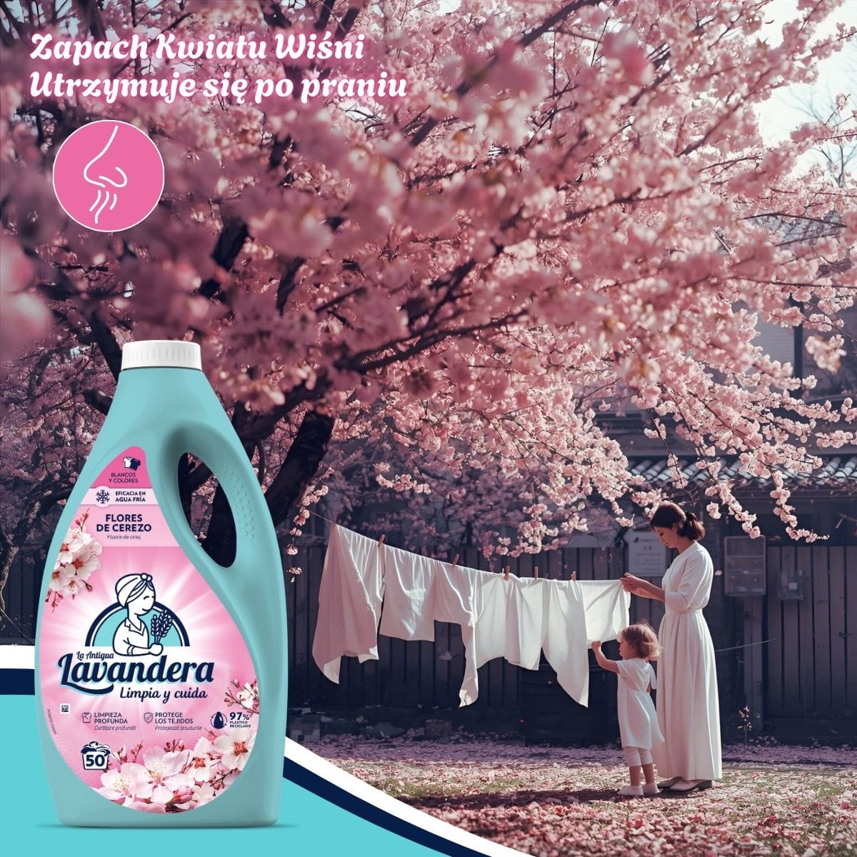 Produkt LAVANDERA Płyny i żele do prania Żel do prania LAVANDERA Flores de Cerezo uniwersalny płyn na 50 prań 2,5l 052704